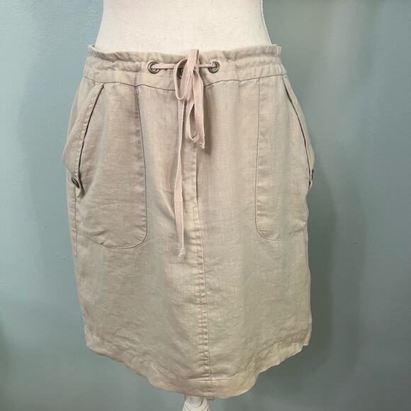 Willi Smith Dresses & Skirts - Willi Smith Linen Pencil Skirt Tan Pockets Drawstring Waist Women's Size 4 EUC
